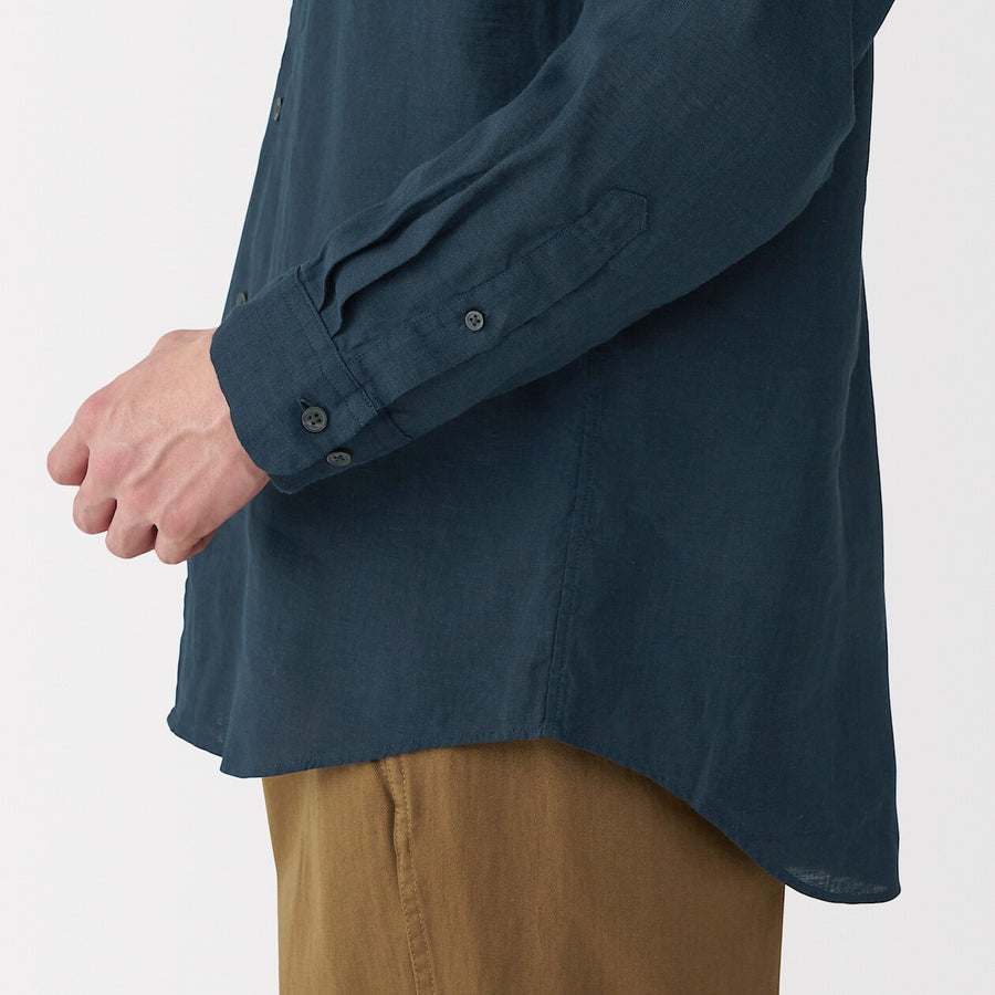 M's Washed linen L/Slv shirt (OS) WhiteXS
