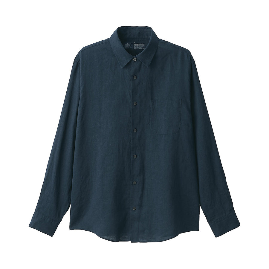 M's Washed linen L/Slv shirt (OS) WhiteXS