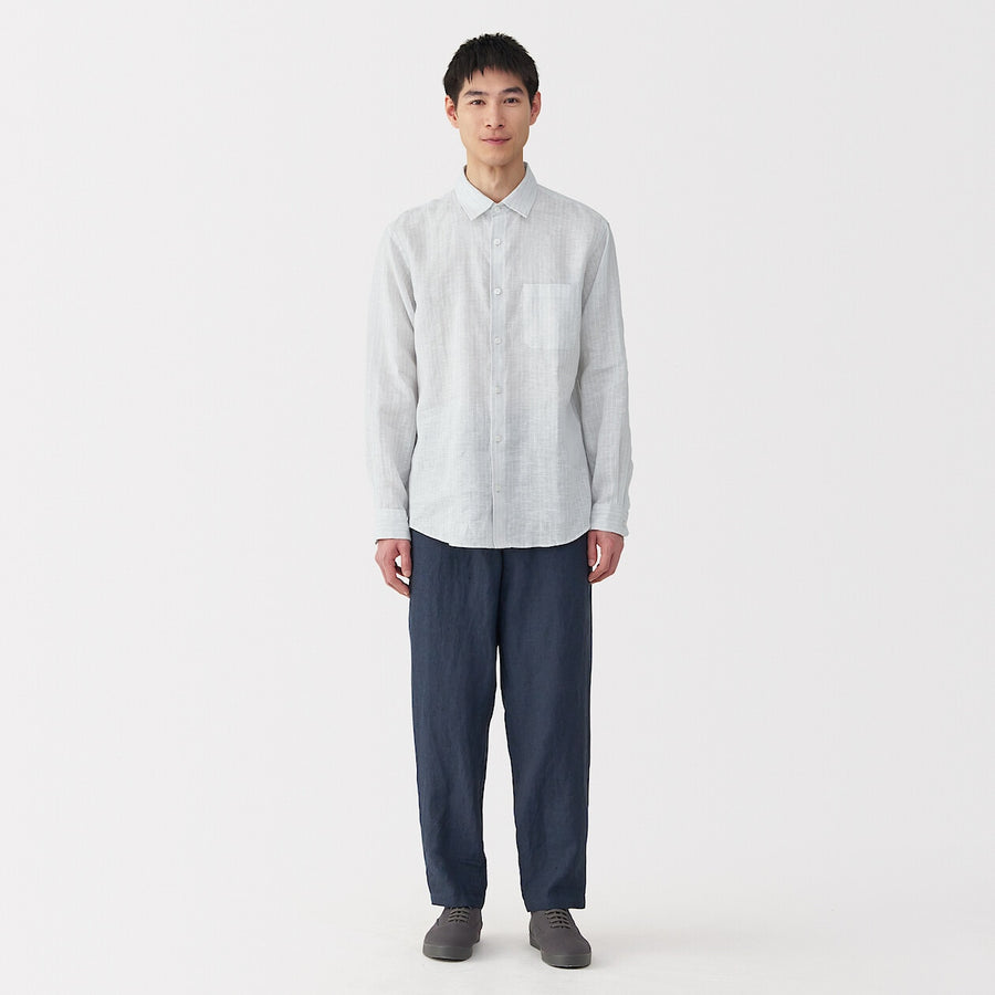M's Washed linen L/Slv shirt (OS) WhiteXS