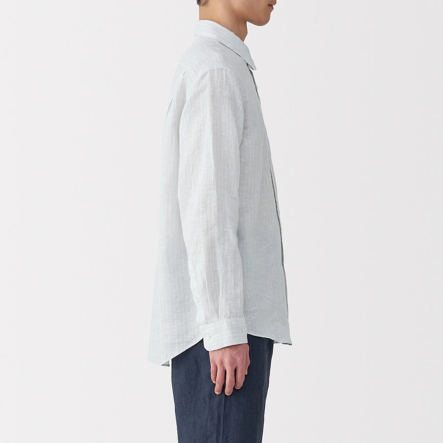M's Washed linen L/Slv shirt (OS) WhiteXS