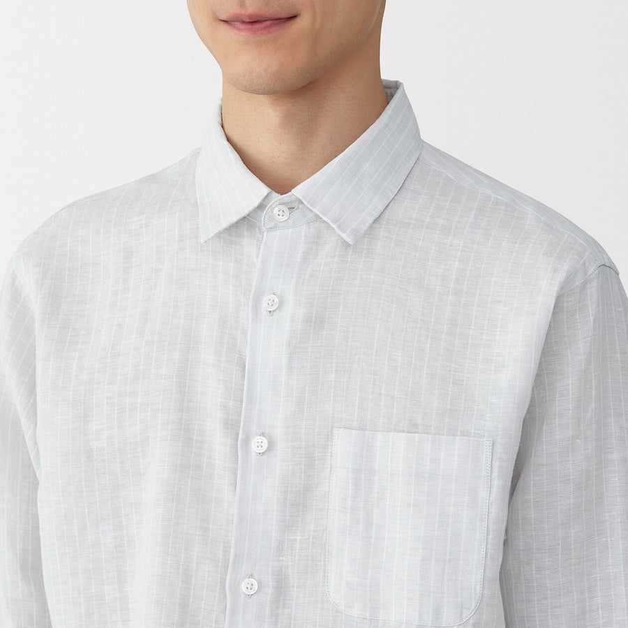 M's Washed linen L/Slv shirt (OS) WhiteXS
