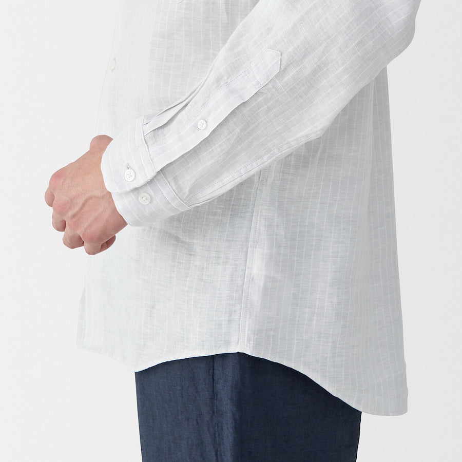 M's Washed linen L/Slv shirt (OS) WhiteXS