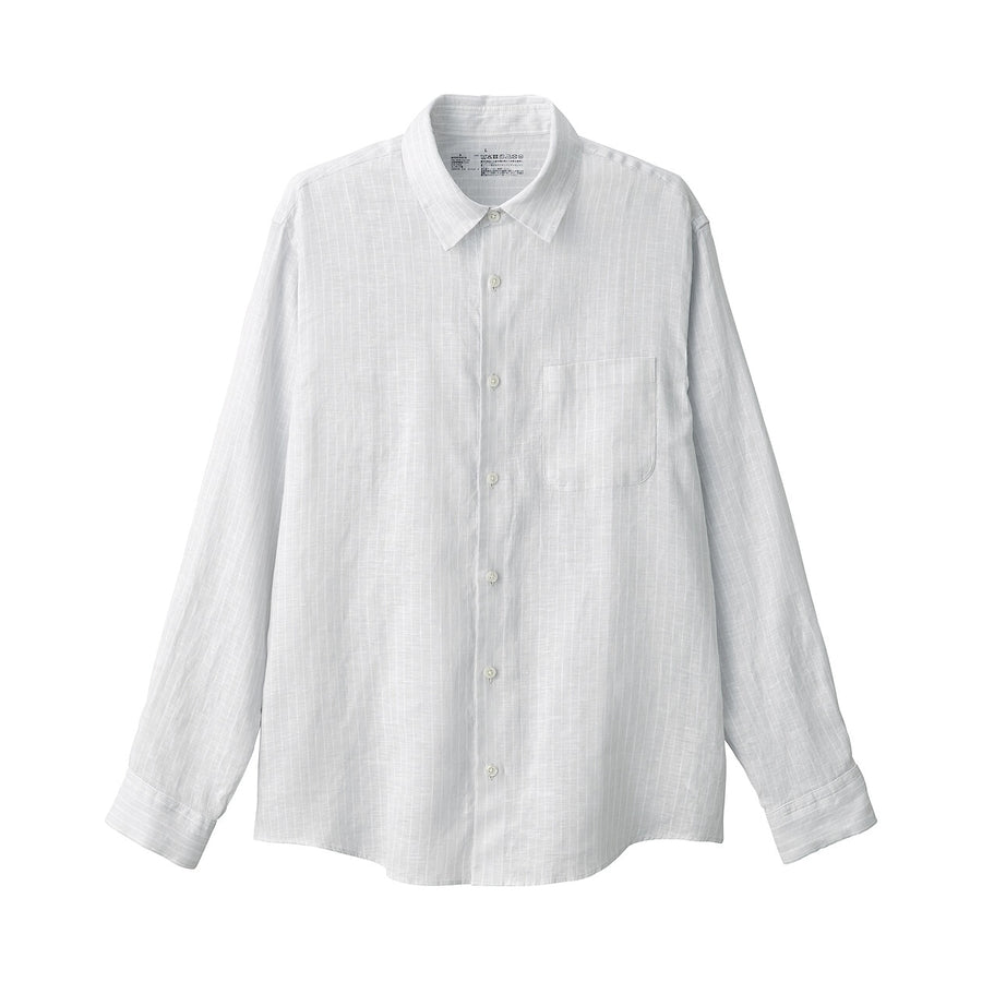 M's Washed linen L/Slv shirt (OS) WhiteXS
