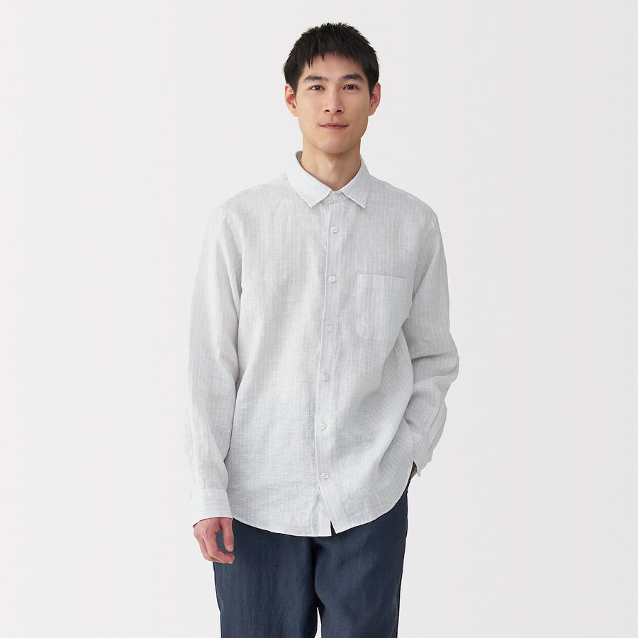 M's Washed linen L/Slv shirt (OS) WhiteXS