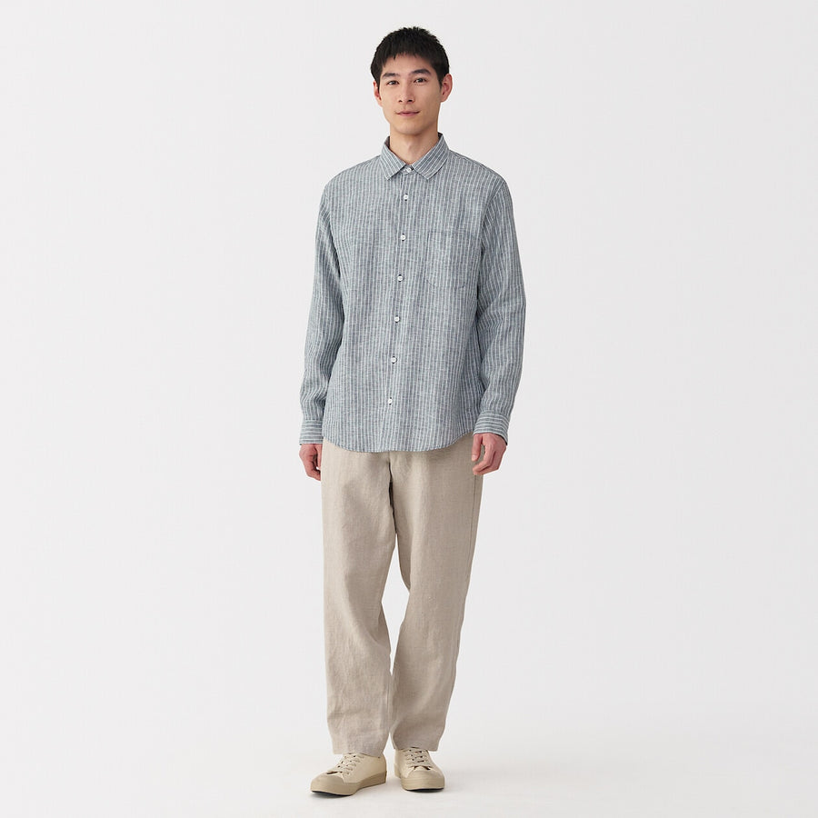 M's Washed linen L/Slv shirt (OS) WhiteXS