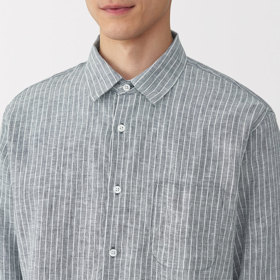 M's Washed linen L/Slv shirt (OS) WhiteXS