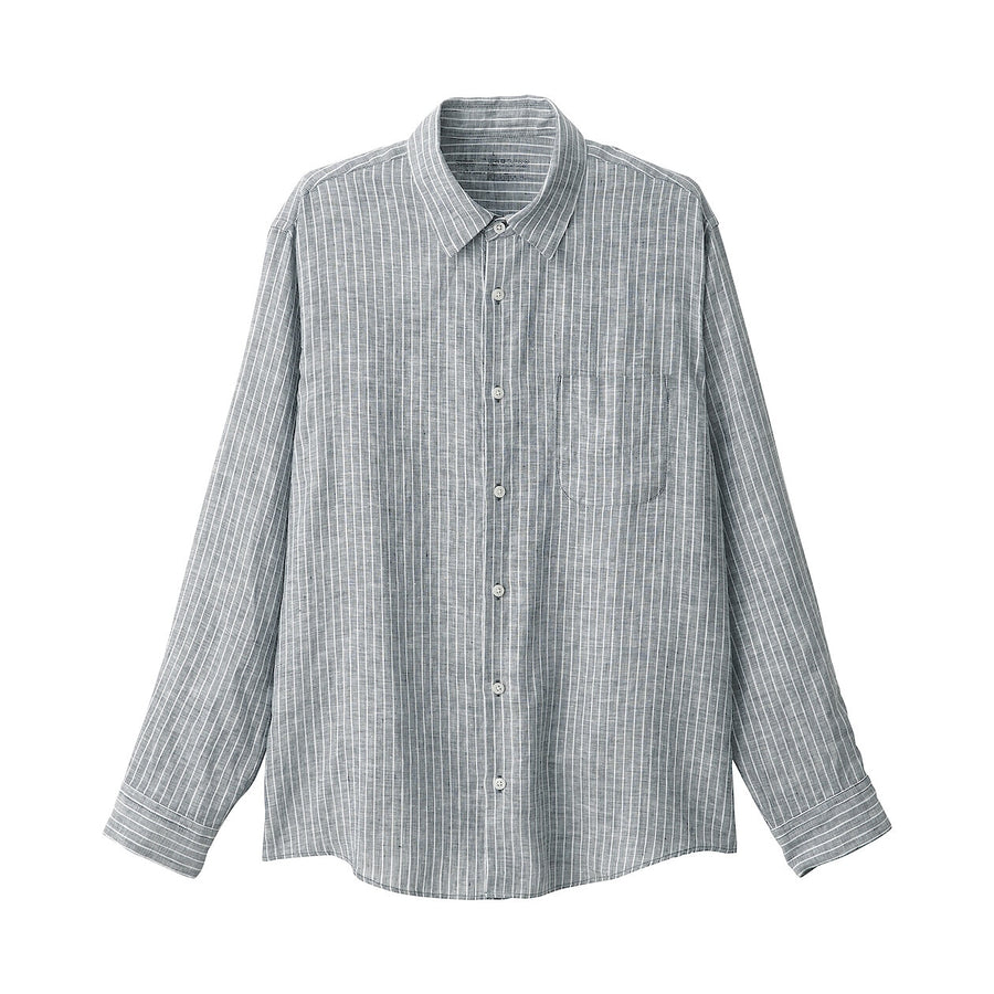 M's Washed linen L/Slv shirt (OS) WhiteXS