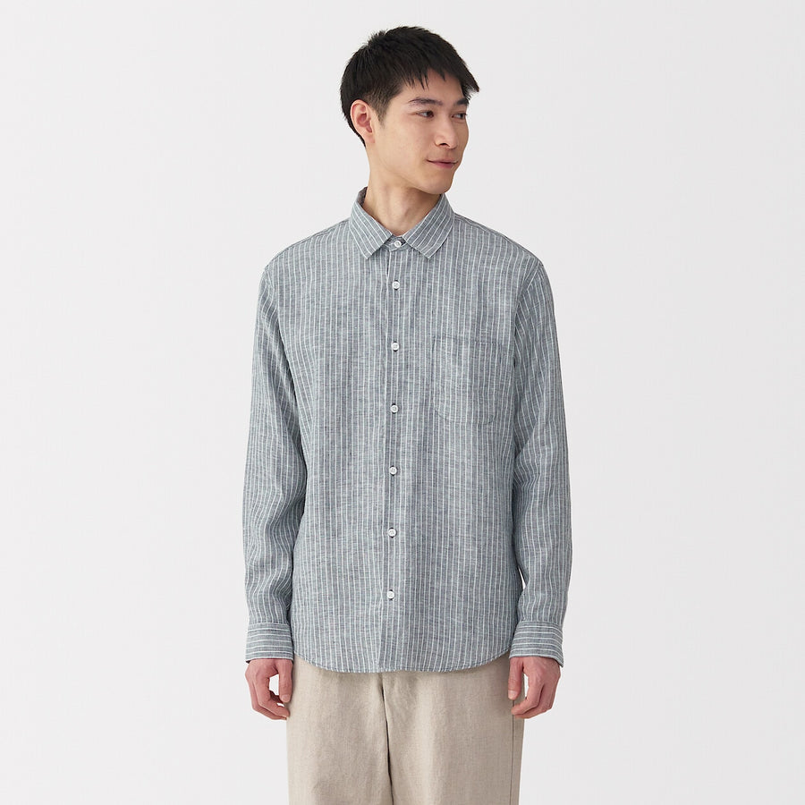 M's Washed linen L/Slv shirt (OS) WhiteXS