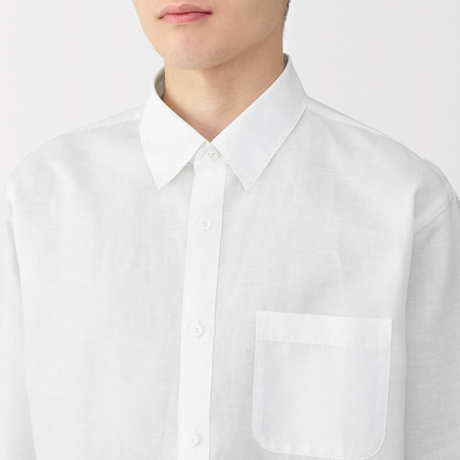 M's Hemp cotton L/Slv shirt WhiteXS