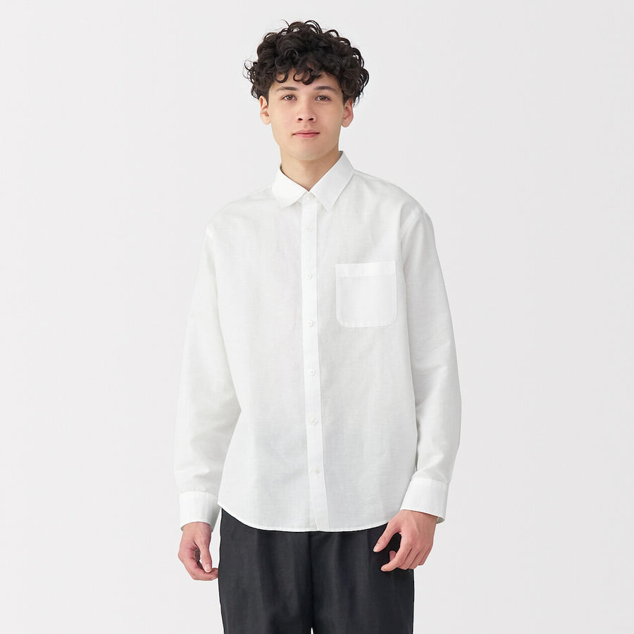 M's Hemp cotton L/Slv shirt WhiteXS