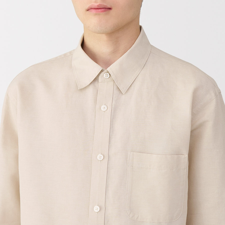 M's Hemp cotton L/Slv shirt WhiteXS