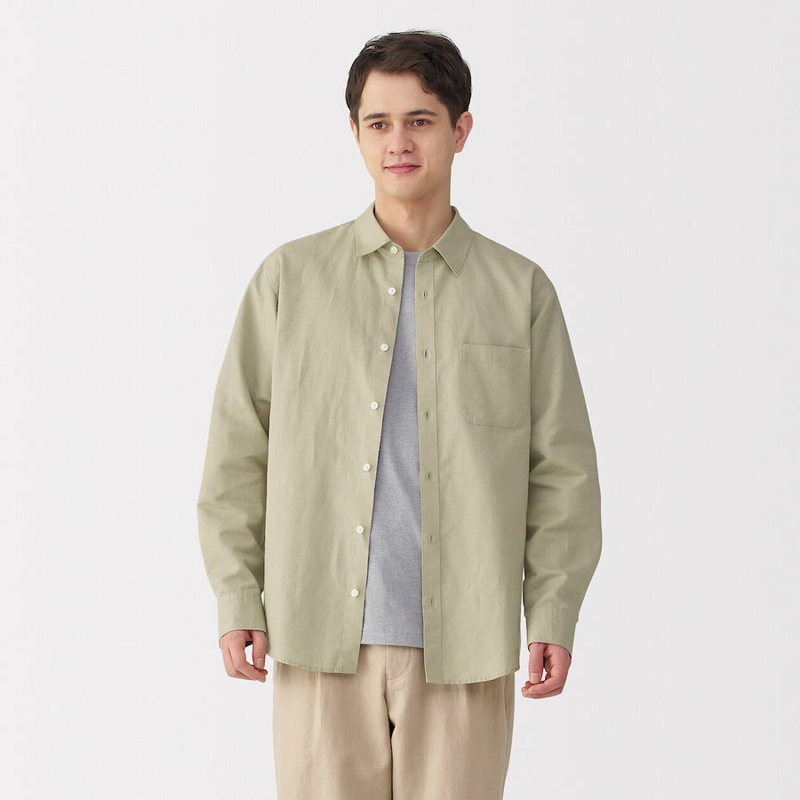 M's Hemp cotton L/Slv shirt WhiteXS