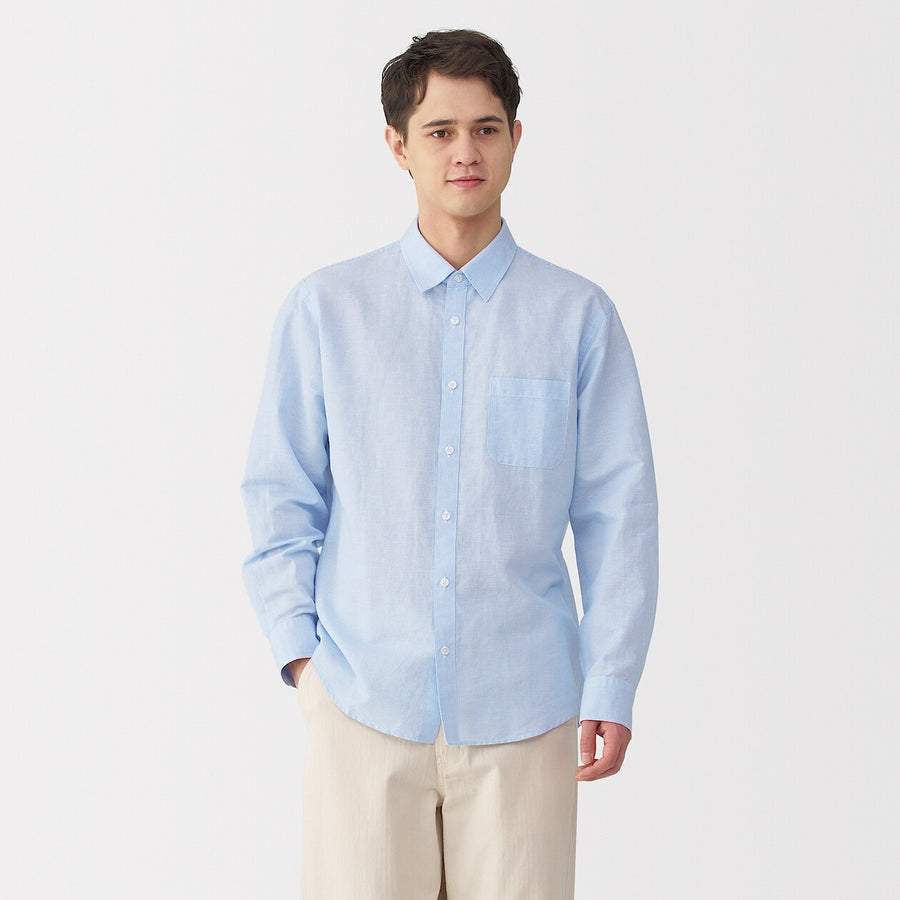 M's Hemp cotton L/Slv shirt WhiteXS
