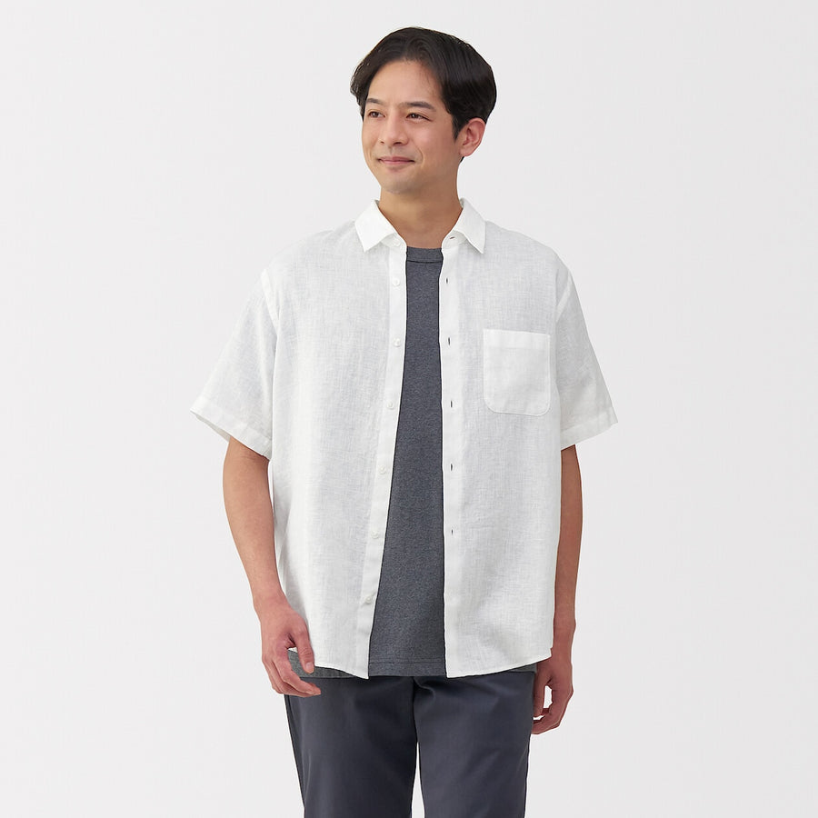 M's Washed linen S/Slv shirt WhiteXS
