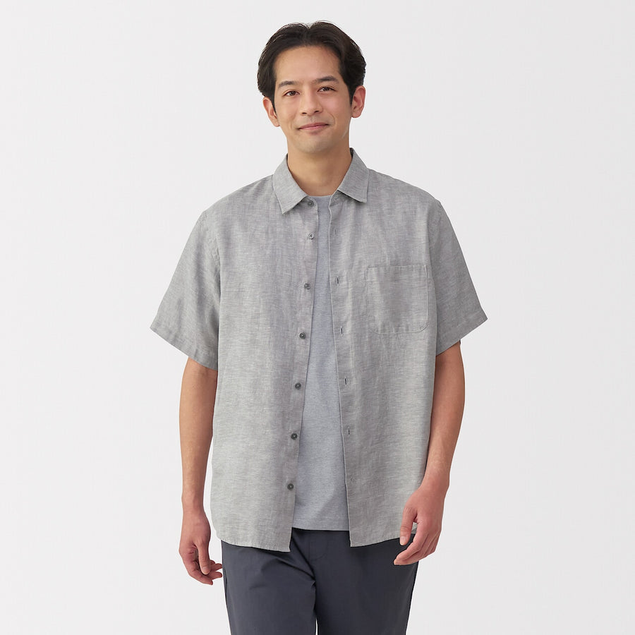 M's Washed linen S/Slv shirt WhiteXS