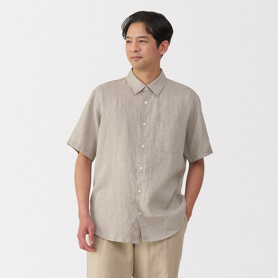 M's Washed linen S/Slv shirt WhiteXS