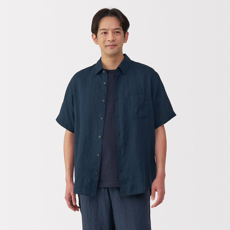 M's Washed linen S/Slv shirt WhiteXS