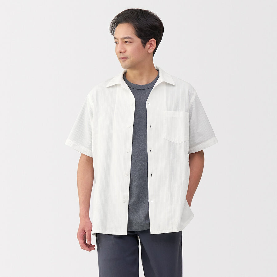 M's Dobby open collar S/Slv shirt WhiteXS