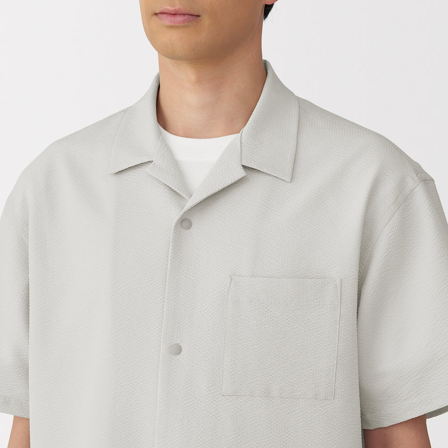 M's Breathable seersucker open collar S/Slv shirt L greyXS