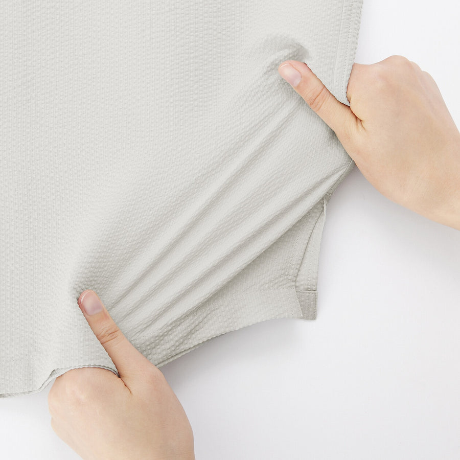 M's Breathable seersucker open collar S/Slv shirt L greyXS