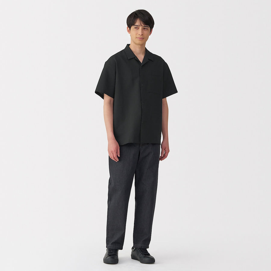 M's Breathable seersucker open collar S/Slv shirt L greyXS