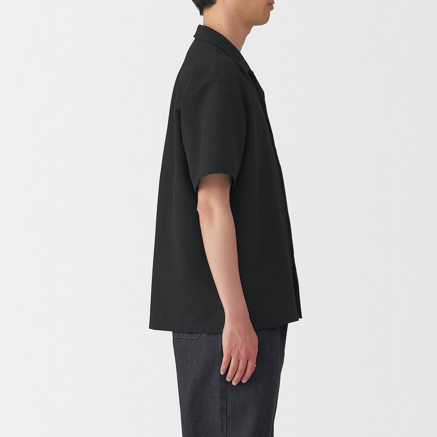 M's Breathable seersucker open collar S/Slv shirt L greyXS