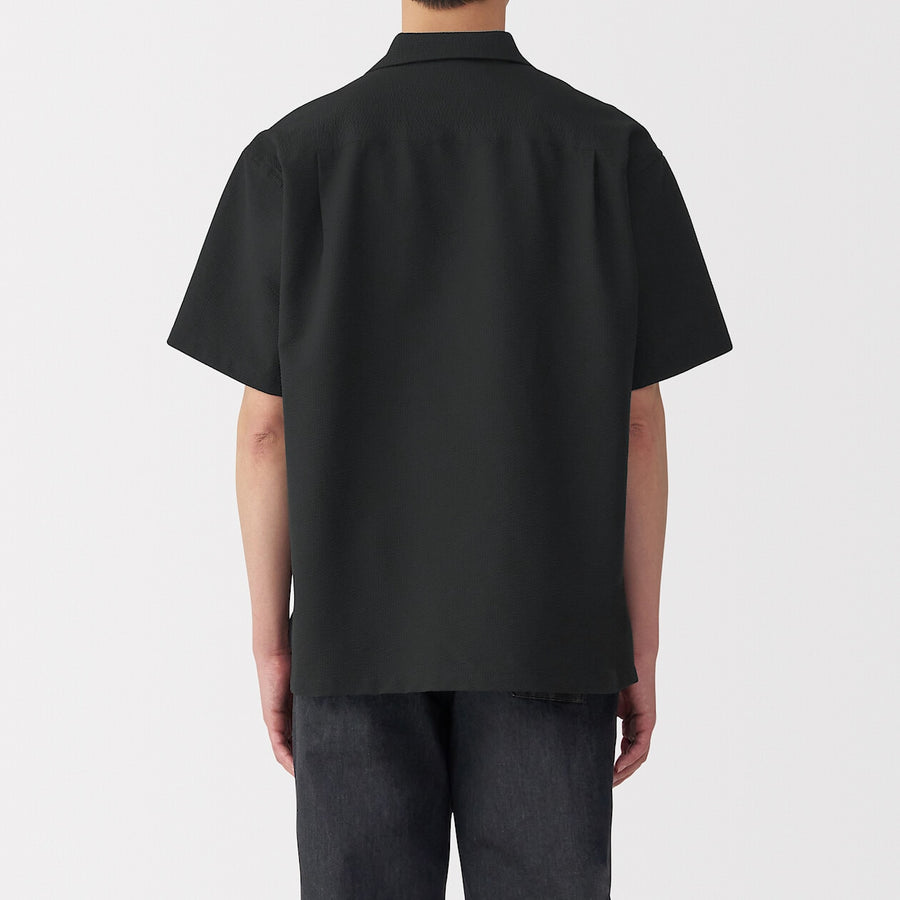 M's Breathable seersucker open collar S/Slv shirt L greyXS