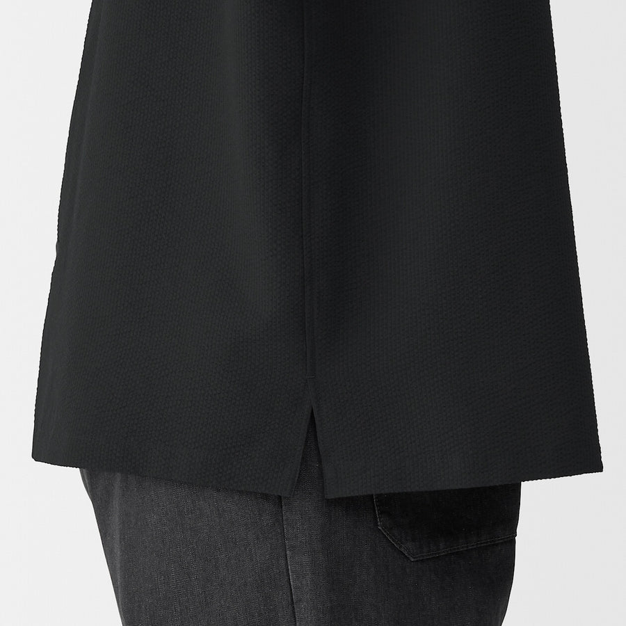 M's Breathable seersucker open collar S/Slv shirt L greyXS