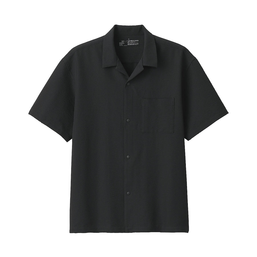 M's Breathable seersucker open collar S/Slv shirt L greyXS