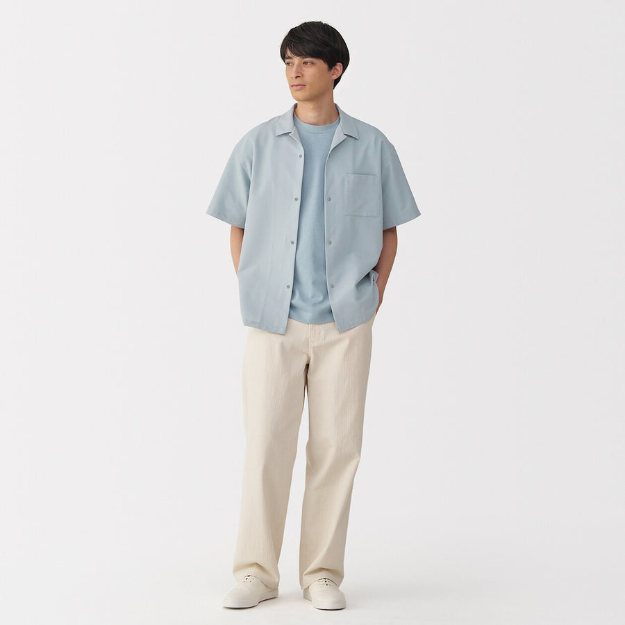 M's Breathable seersucker open collar S/Slv shirt L greyXS