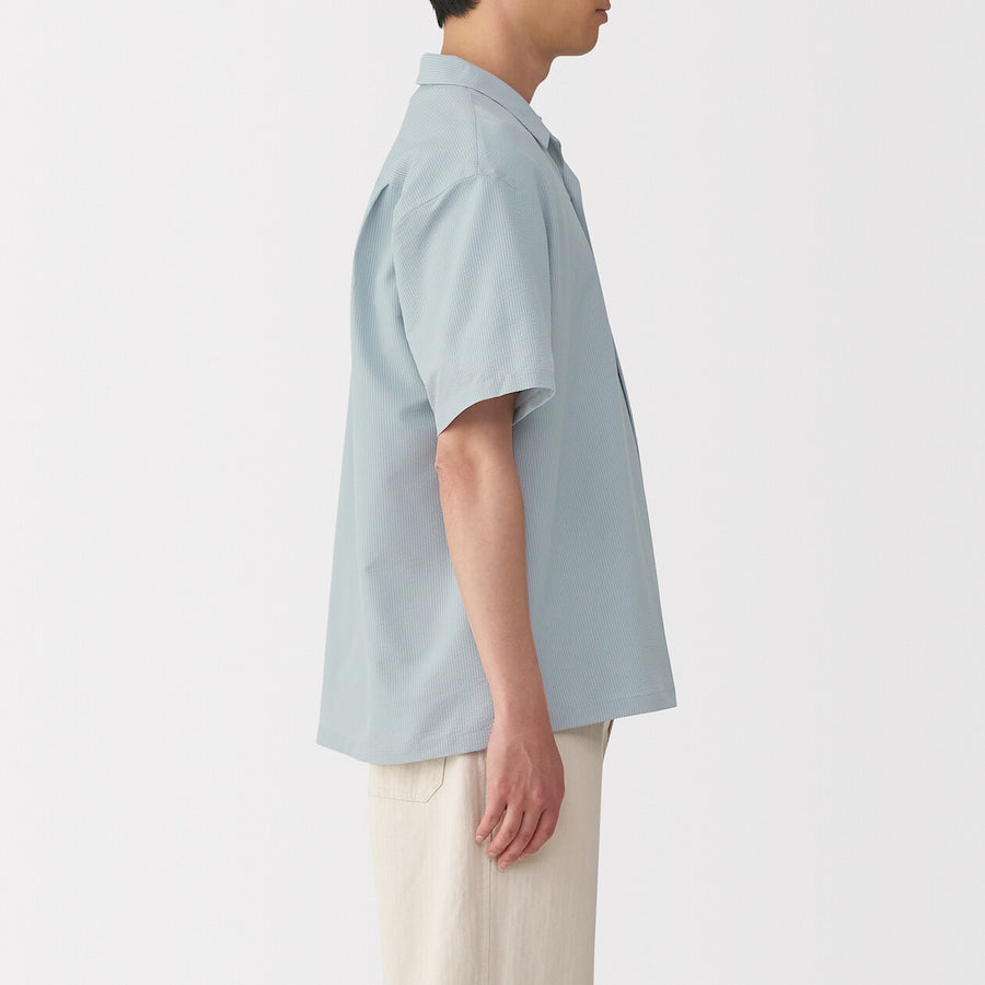 M's Breathable seersucker open collar S/Slv shirt L greyXS