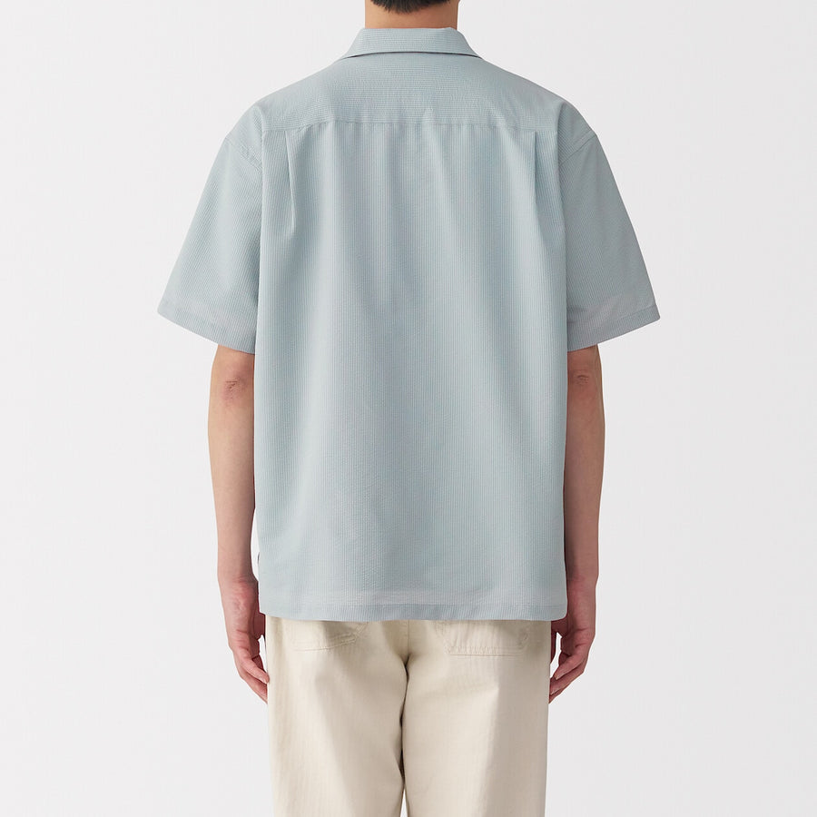 M's Breathable seersucker open collar S/Slv shirt L greyXS