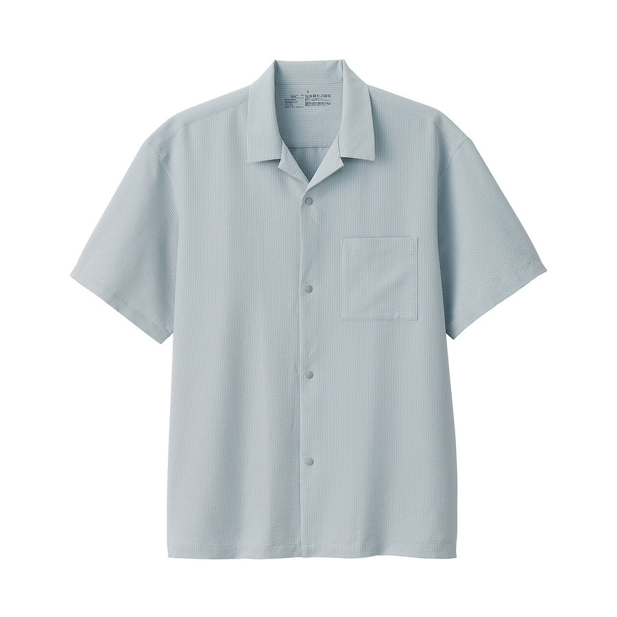 M's Breathable seersucker open collar S/Slv shirt L greyXS