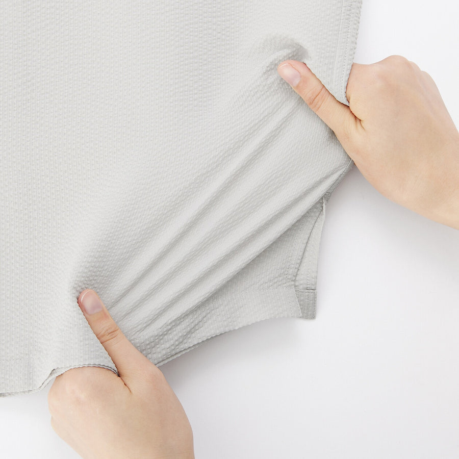 M's Breathable seersucker open collar S/Slv shirt L greyXS