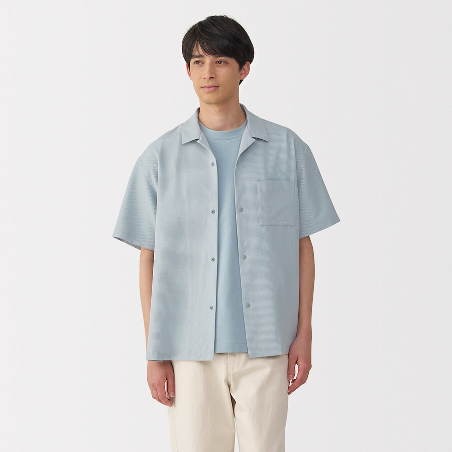 M's Breathable seersucker open collar S/Slv shirt L greyXS
