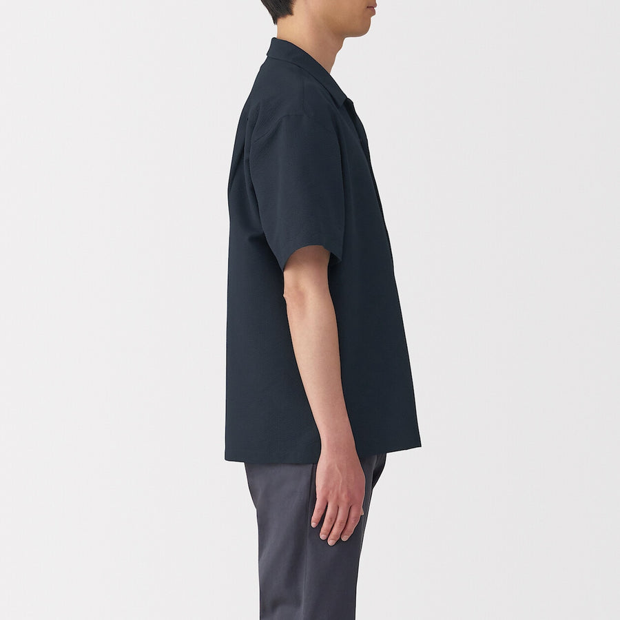 M's Breathable seersucker open collar S/Slv shirt L greyXS