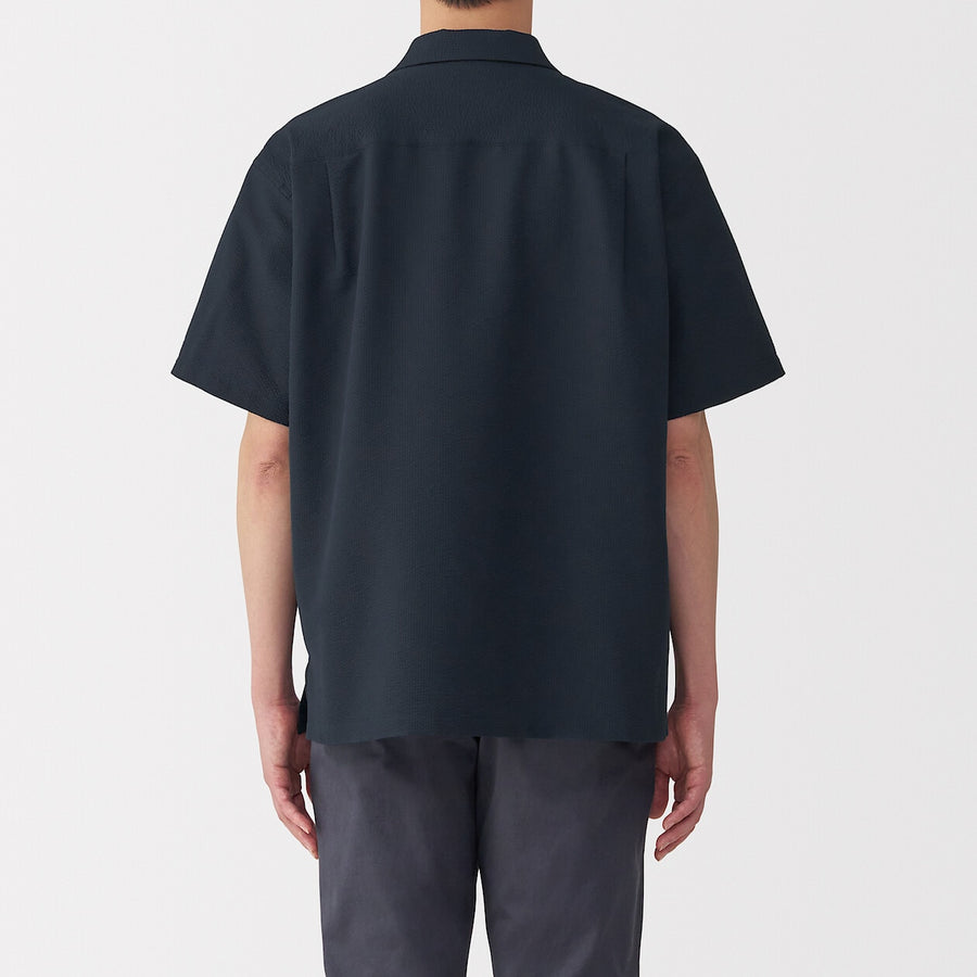 M's Breathable seersucker open collar S/Slv shirt L greyXS