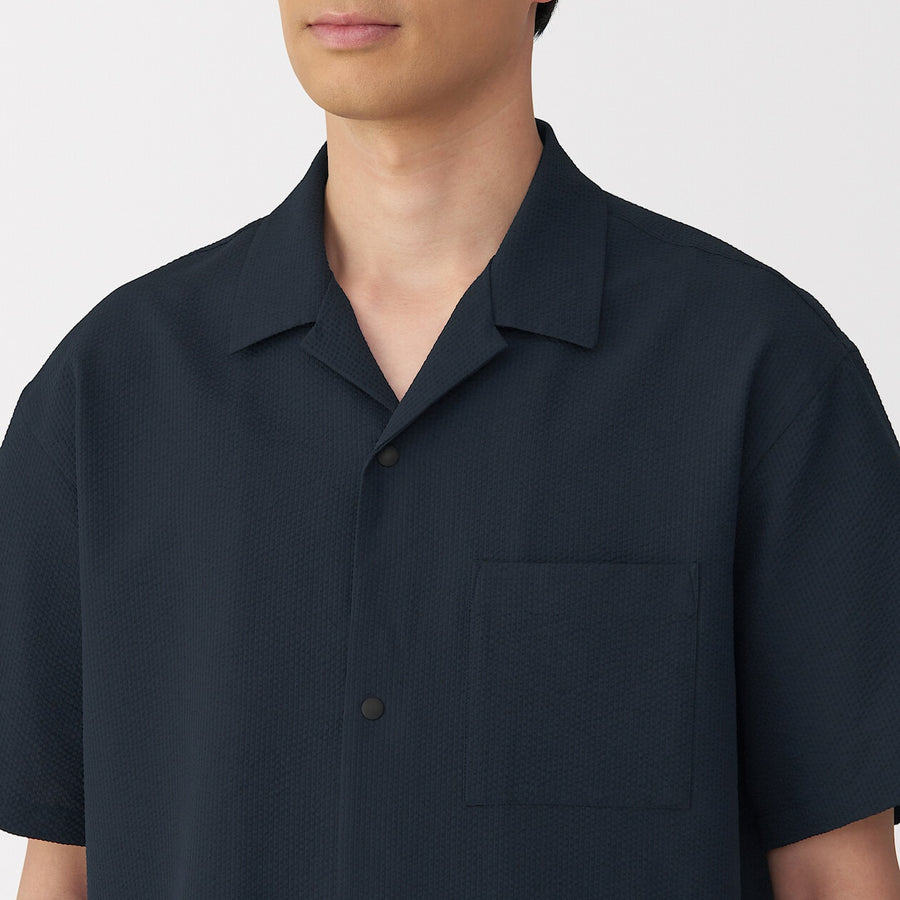 M's Breathable seersucker open collar S/Slv shirt L greyXS