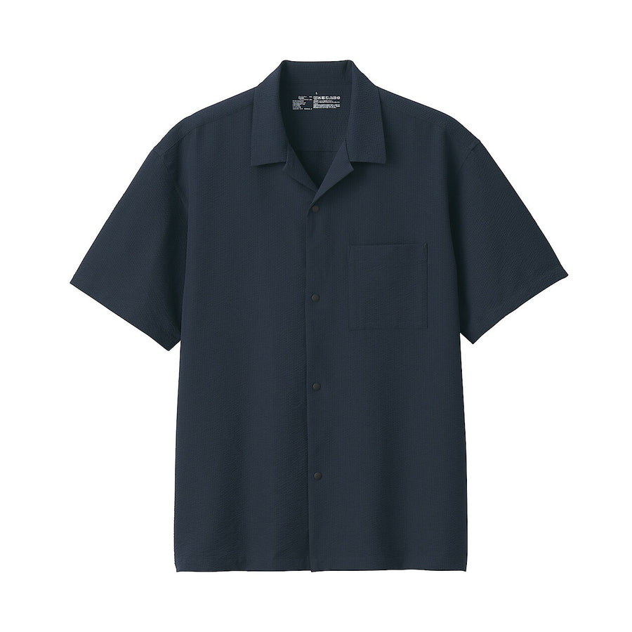 M's Breathable seersucker open collar S/Slv shirt L greyXS