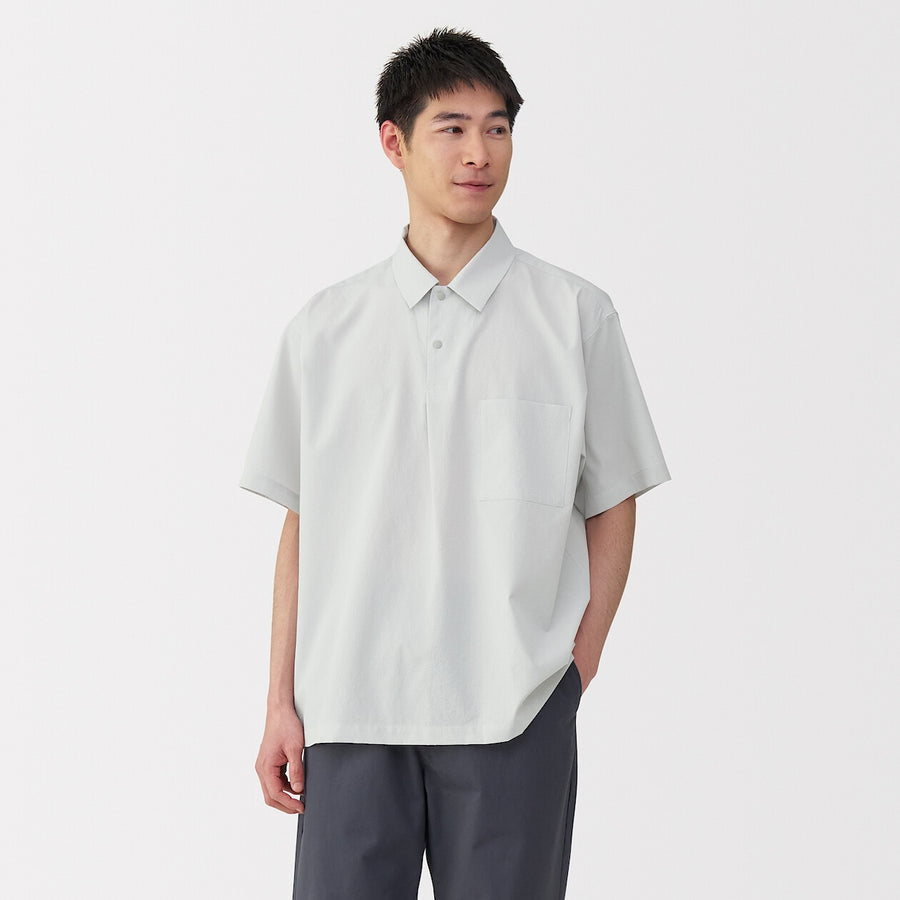 M's Breathable woven S/Slv polo shirt Light greyXS