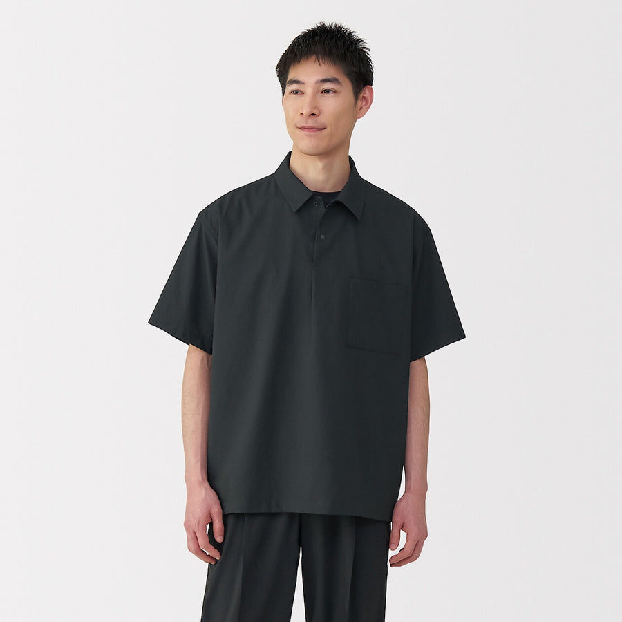 M's Breathable woven S/Slv polo shirt Light greyXS