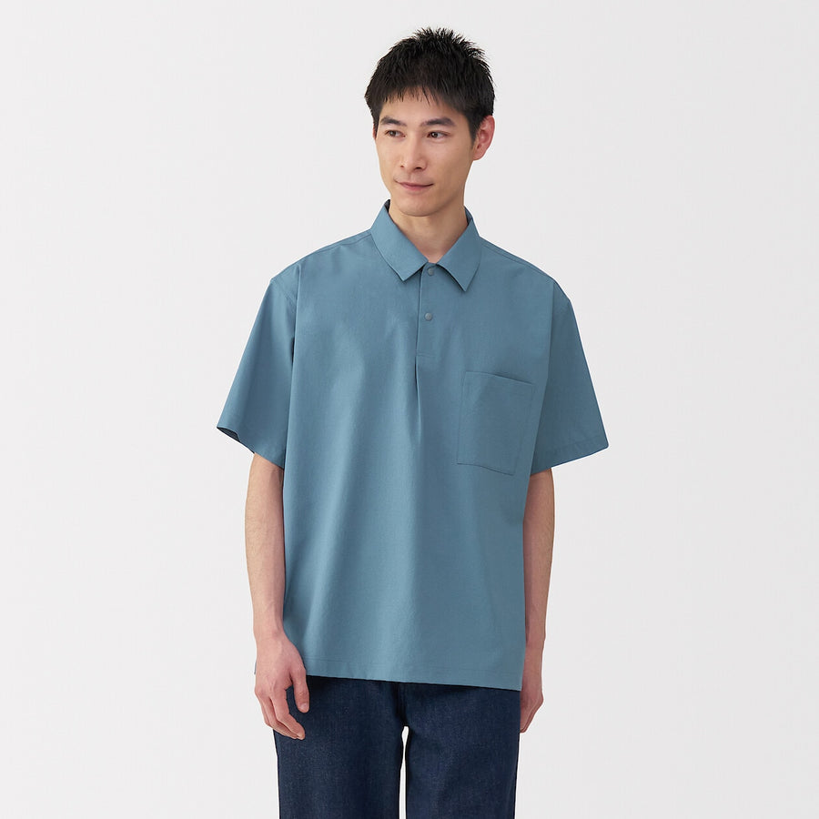 M's Breathable woven S/Slv polo shirt Light greyXS