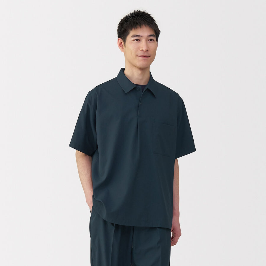 M's Breathable woven S/Slv polo shirt Light greyXS
