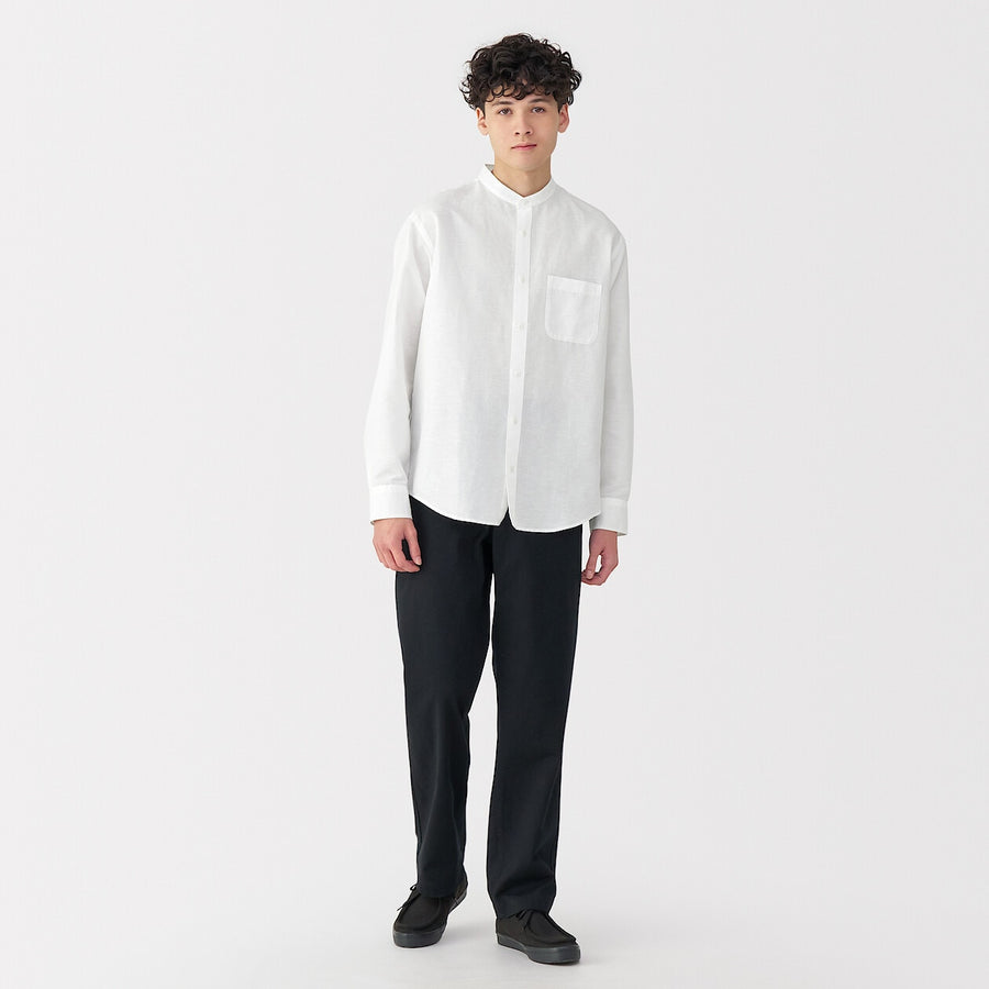 M's Hemp cotton stand collar L/Slv shirt WhiteXS
