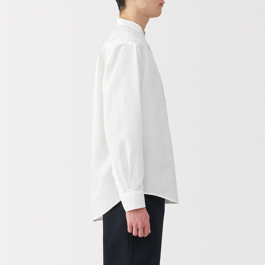 M's Hemp cotton stand collar L/Slv shirt WhiteXS