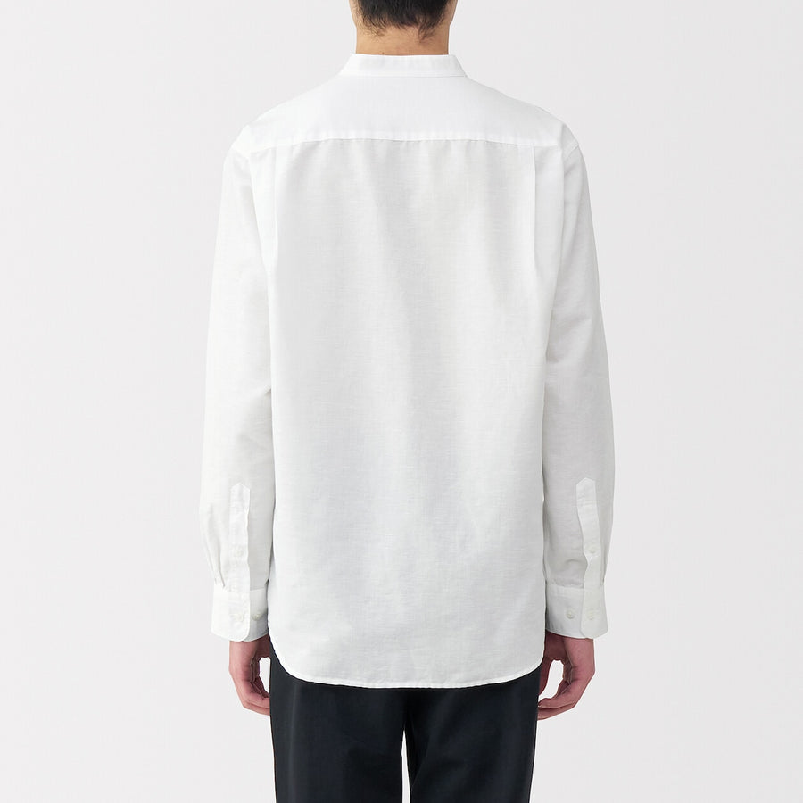 M's Hemp cotton stand collar L/Slv shirt WhiteXS