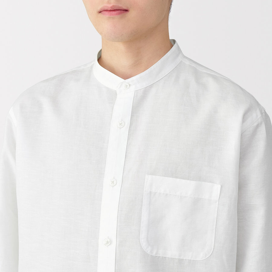 M's Hemp cotton stand collar L/Slv shirt WhiteXS