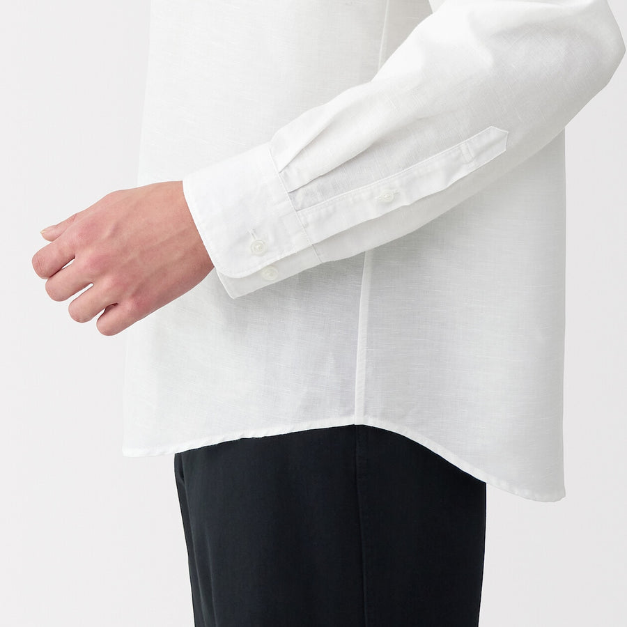 M's Hemp cotton stand collar L/Slv shirt WhiteXS