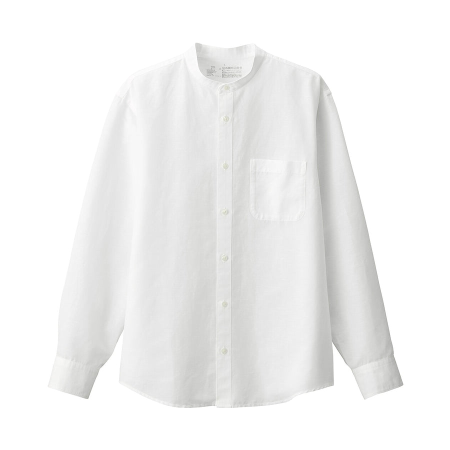 M's Hemp cotton stand collar L/Slv shirt WhiteXS