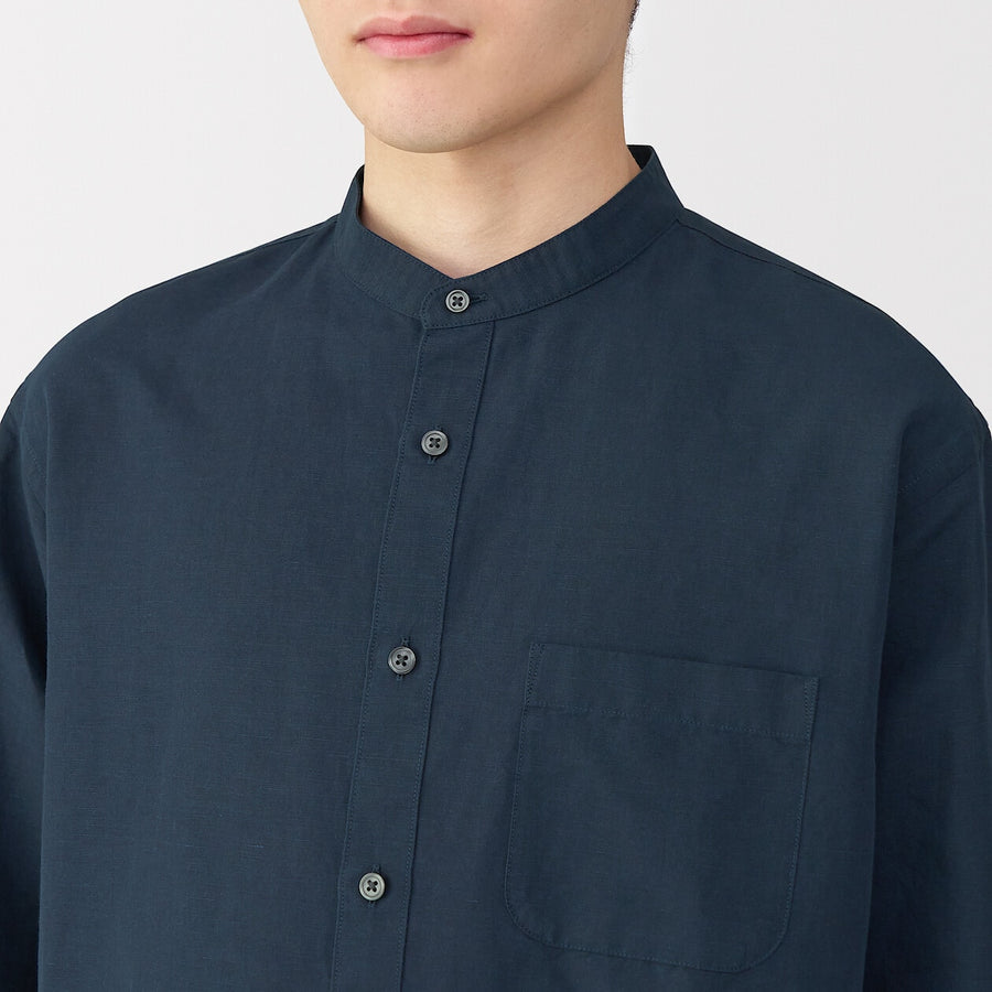 M's Hemp cotton stand collar L/Slv shirt WhiteXS